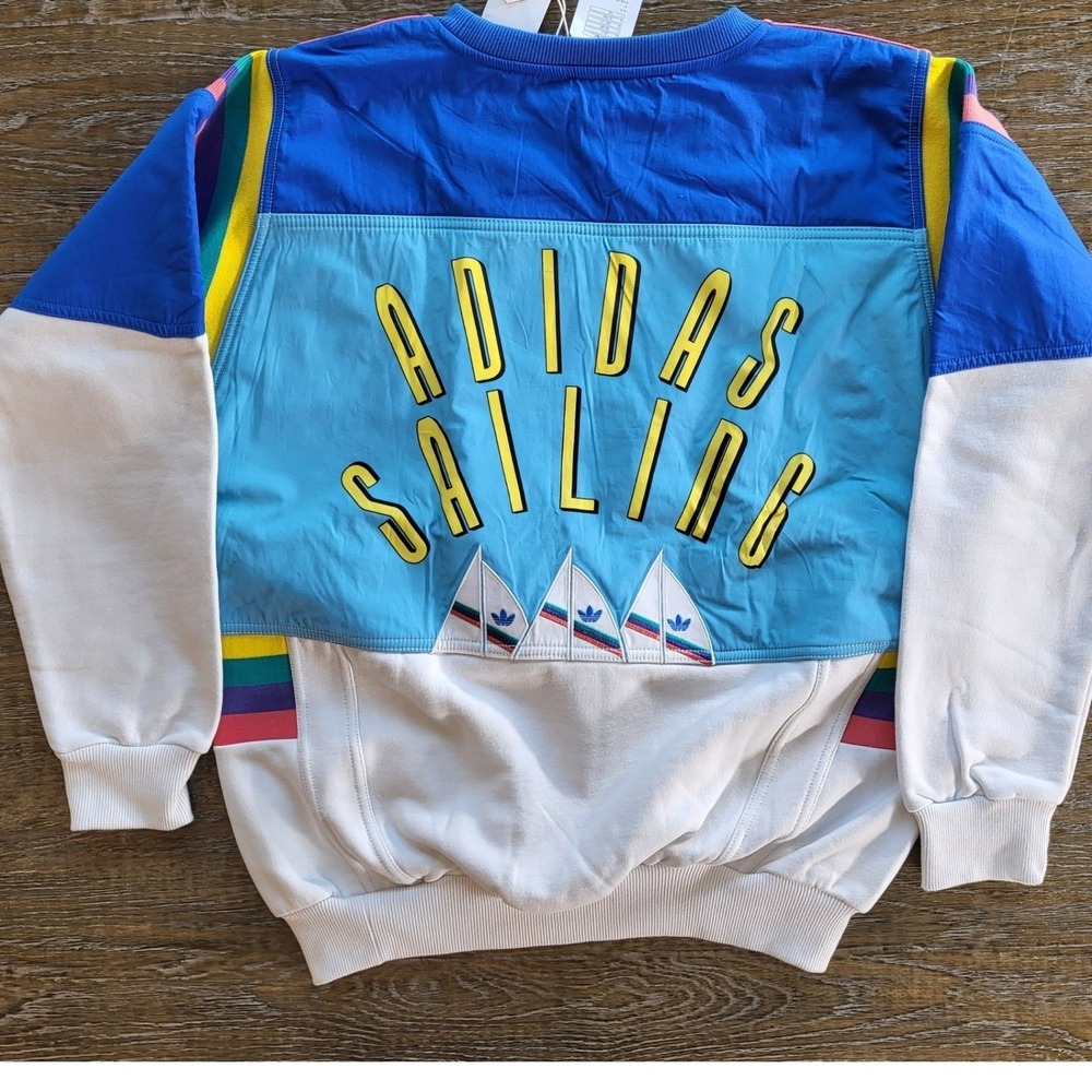 Adidas Originals Sailing Crew Sweatshirt White Multi AJ7405 Mens Small NWT - Picture 2 of 16